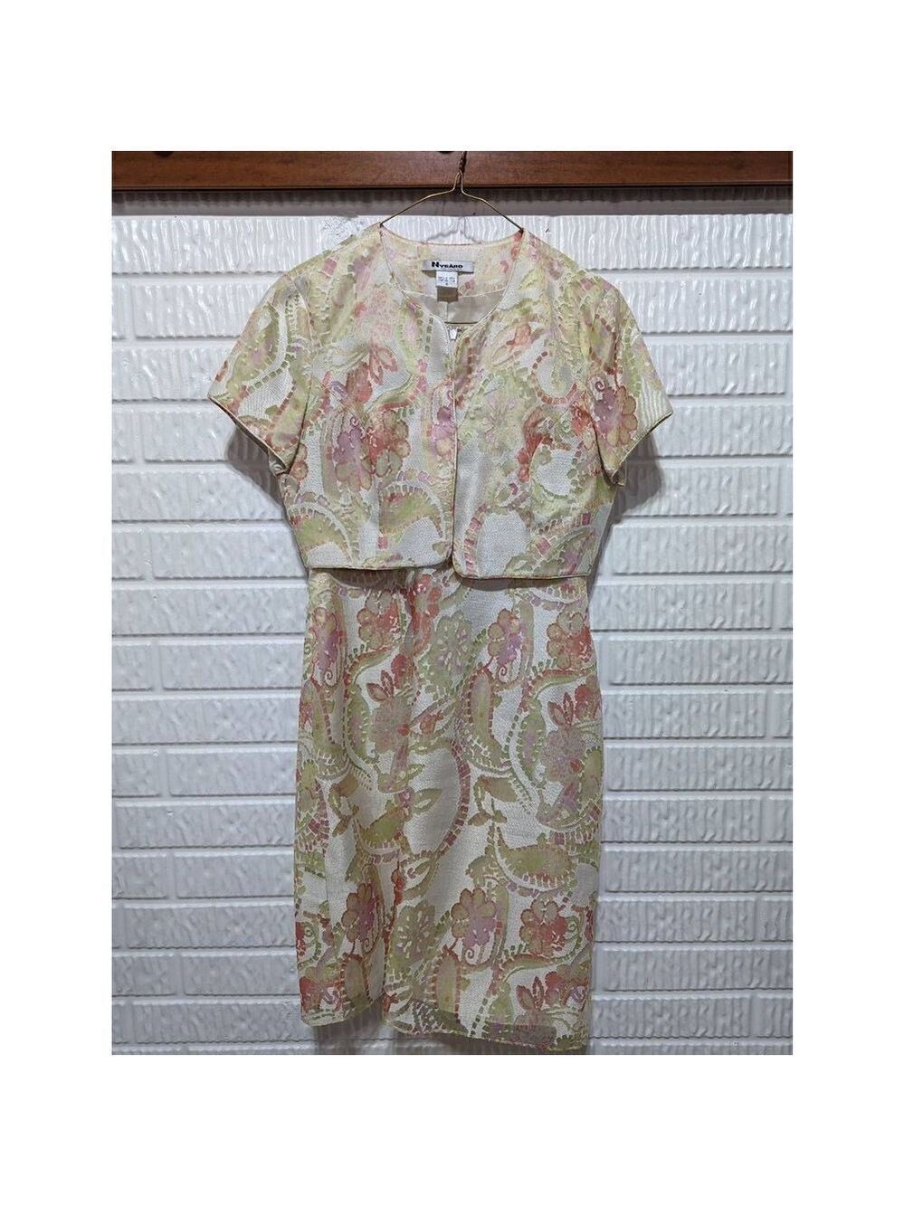 Nygard Women's Peach Floral 2 Piece Open Front Blazer Topβ& Sheath Dress Size 8